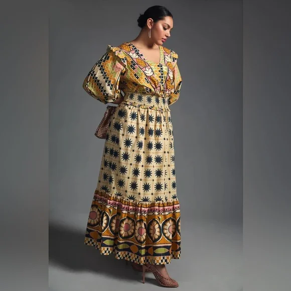 Farm Rio Natural Tropical Sunshine V-neck Maxi Dress 3X - Picture 6 of 16